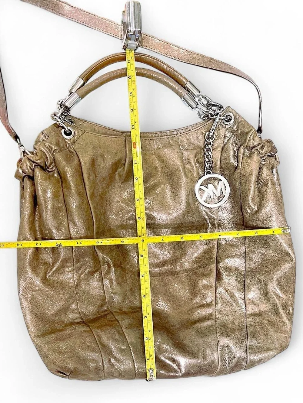 Michael Kors Metallic Taupe Leather Hobo Bag